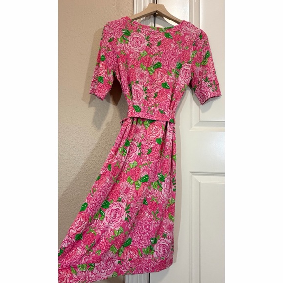 Lilly Pulitzer Silk Dress Daiquiri Pink Green Floral Print Tie Waist Size 10 - Picture 3 of 10
